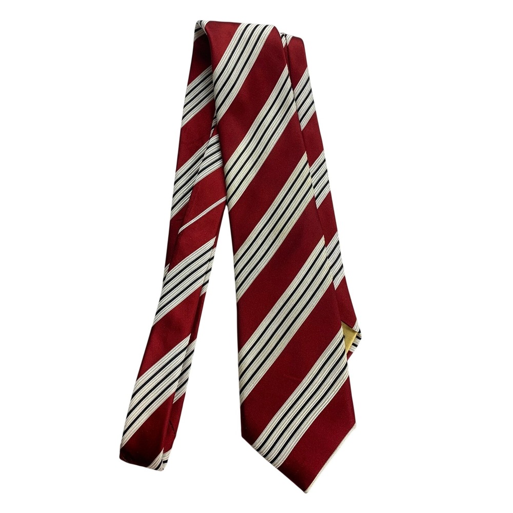 Donald J Trump Signature Collection Mens Red White Black Striped Silk Necktie